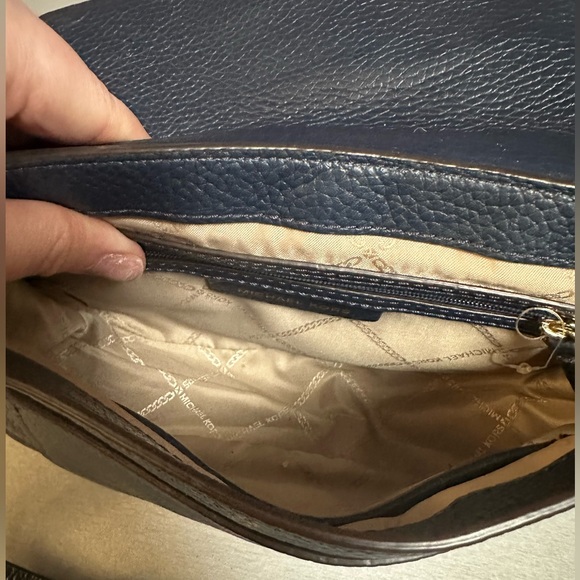 Michael Kors Navy Blue and Gold Crossbody Leather Buckle Bag - Picture 3 of 4